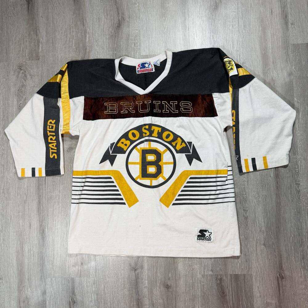 Vintage 90s Starter Boston Bruins NHL Long Sleeve Jersey Sweater AOP Grunge
